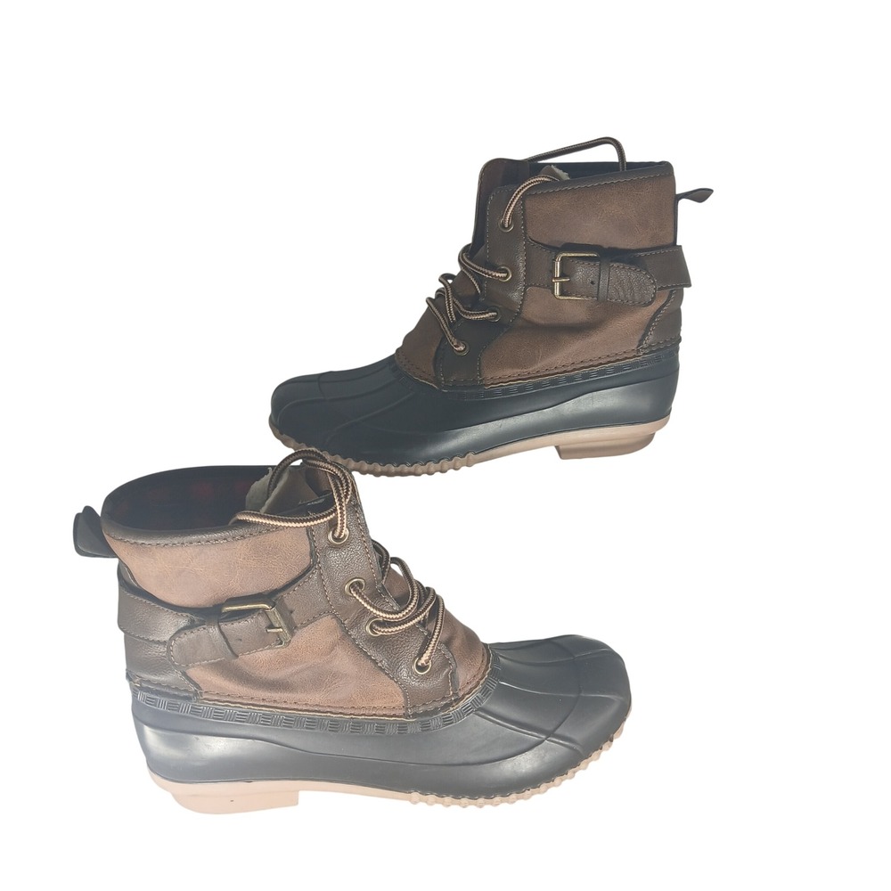 Madden Girl Lacee‎ Duck Boots Brown Black Faux Shearling Plaid LACEE01J1 Size 7M